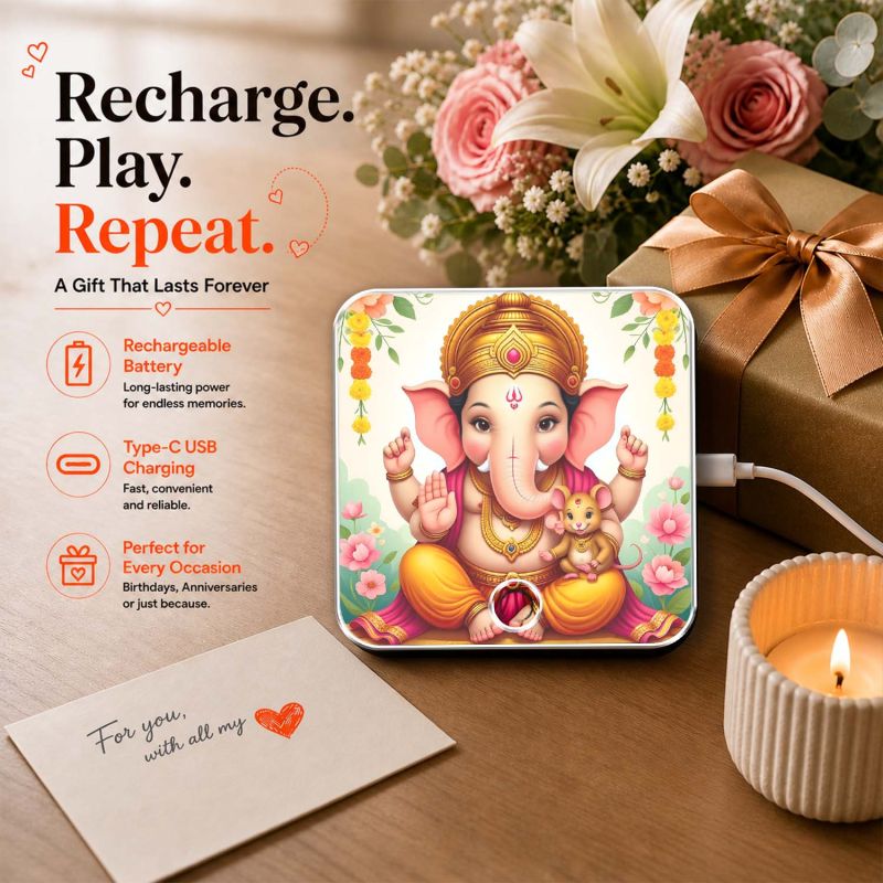 Cute Ganpati Decorative Musical Fridge Magnet Spiritual Gift for Ganesh Chaturthi Ganesh Mantra Playing Fridge Magnet for Home and Office Decor  Rechargeable Speaker